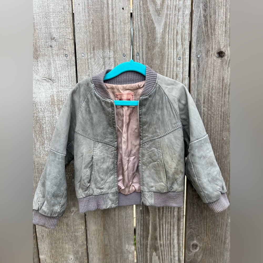 Toddler Grey Outlook Fashions Vintage Leather Bomber Jacket Size 2/3